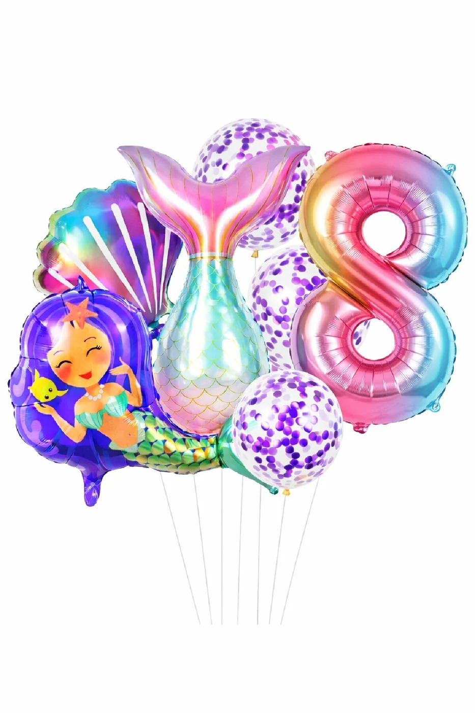 Deniz Kızı Kuyruğu Deniz Kabuğu Gökkuşağı Rakam Doğum Günü Balon Seti Konfeti Balonlu Parti Seti