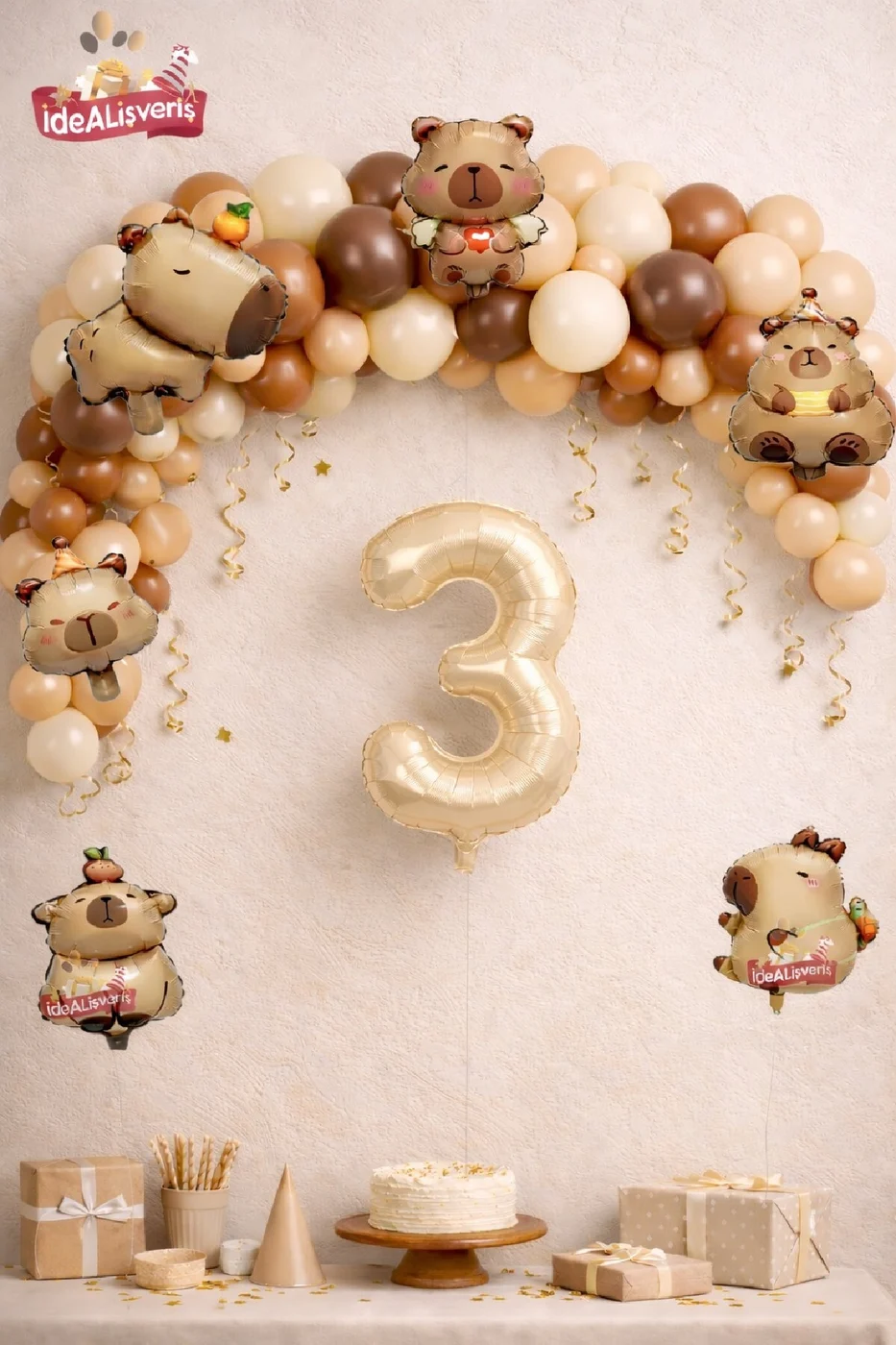 Boho Baby Ayıcık 9 Lu Capybara Yaş Balon Dekor Doğum Günü Parti Seti Süsü