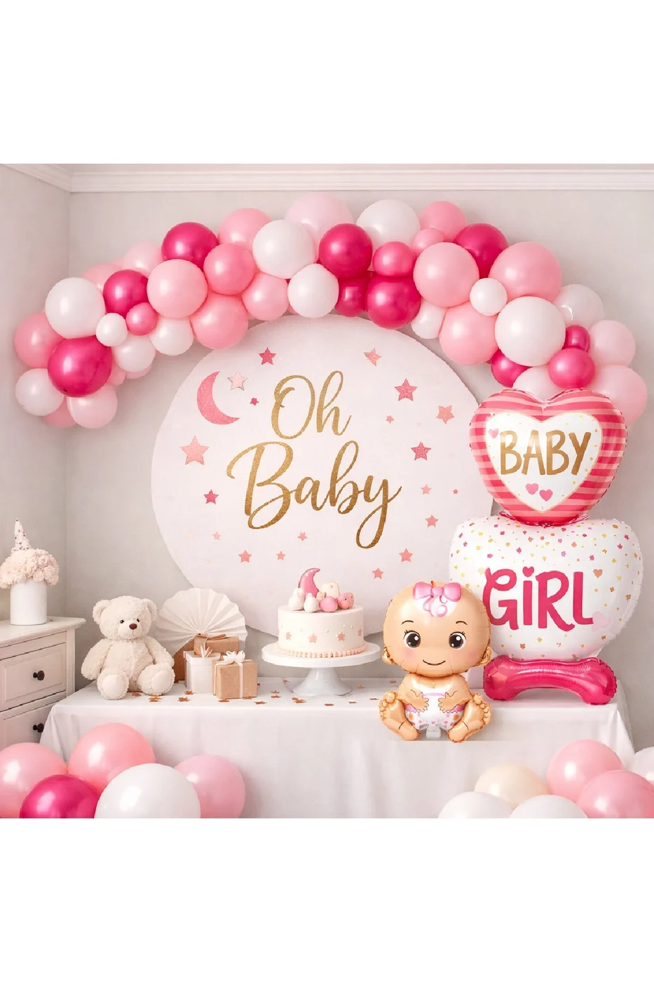 KIZ ÇOCUKLAR İÇİN BABY SHOWER KONSEPTLİ PEMBE RENK MİNİ YENİ DOĞAN KUTLAMA PARTİ SETİ SÜSÜ gorsel 2
