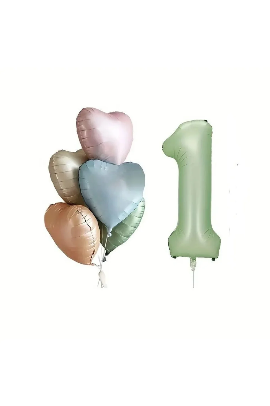Retro Kalp Folyo Balon Buketi Seti 1 Yaş Su Yeşili Rakam Folyo Balon Doğum Günü Balon Seti