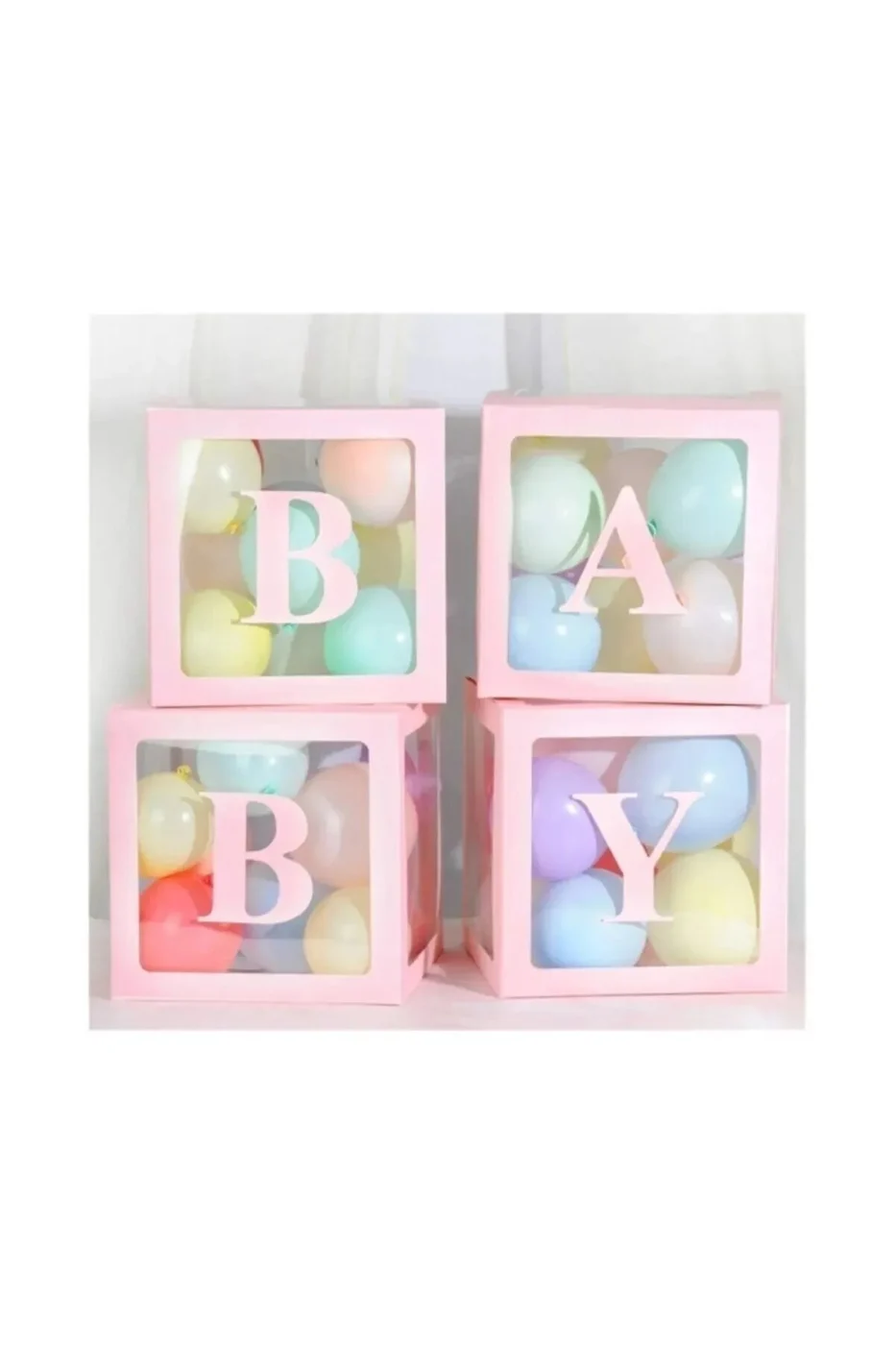 4 Kutu Baby Yazılı Şeffaf Kutu Harf Pembe 25 Cm Balon Hediyeli gorsel 2