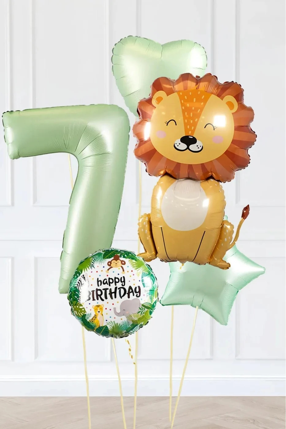 Safari Tema Doğum Günü Yaş Balonlu Retro Yeşil Safari Balonları Sevimli Aslan Parti Seti
