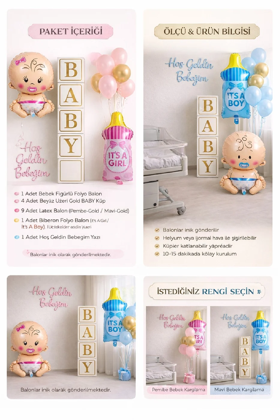 YENİ DOĞAN KARŞILAMA BABY SHOWER HASTANE ODA SÜSLEME ERKEK BEBEK BALON DEMETİ SÜSLEME SETİ gorsel 4