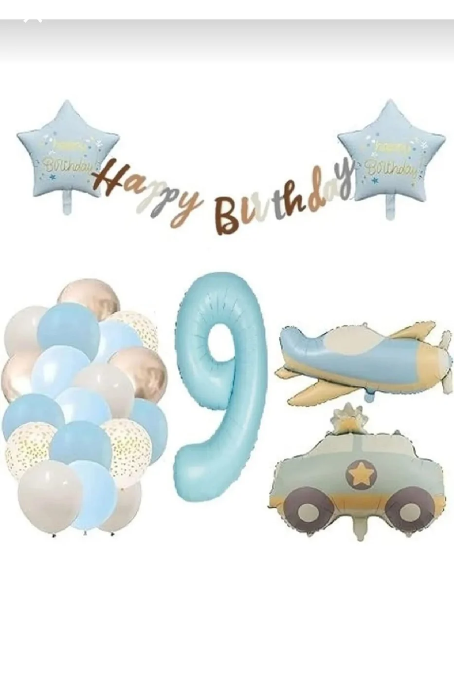 MAVİ YAŞ FOLYO BALONLU RETRO UÇAK POLİS ARABASI BALON RETRO DOĞUM GÜNÜ PARTİ SETİ SÜSÜ gorsel 8