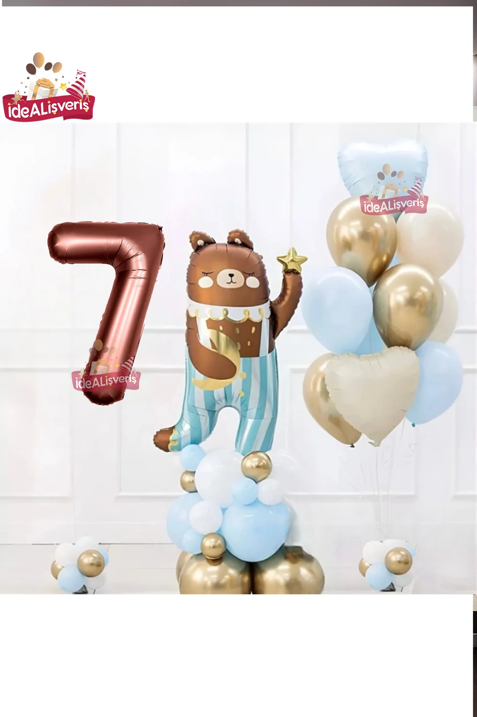 SEVİMLİ TEDDY BEAR AYI FOLYOLU 7 YAŞ KAHVE FOLYOLU DOĞUM GÜNÜ PARTİ SETİ SÜSÜ gorsel 3