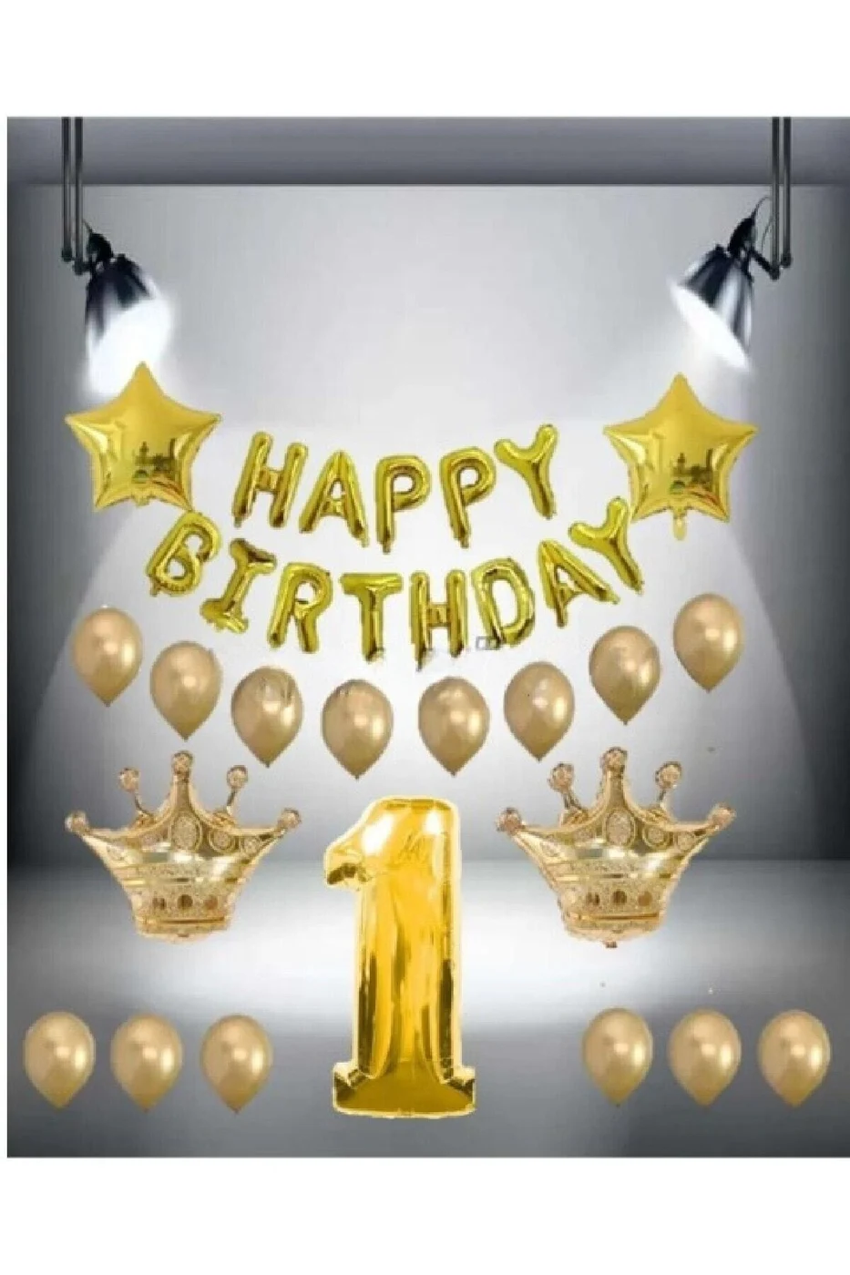 Gold Renk Kral Taç Happy Bırthday Folyo Balon Seti 1 Yaş