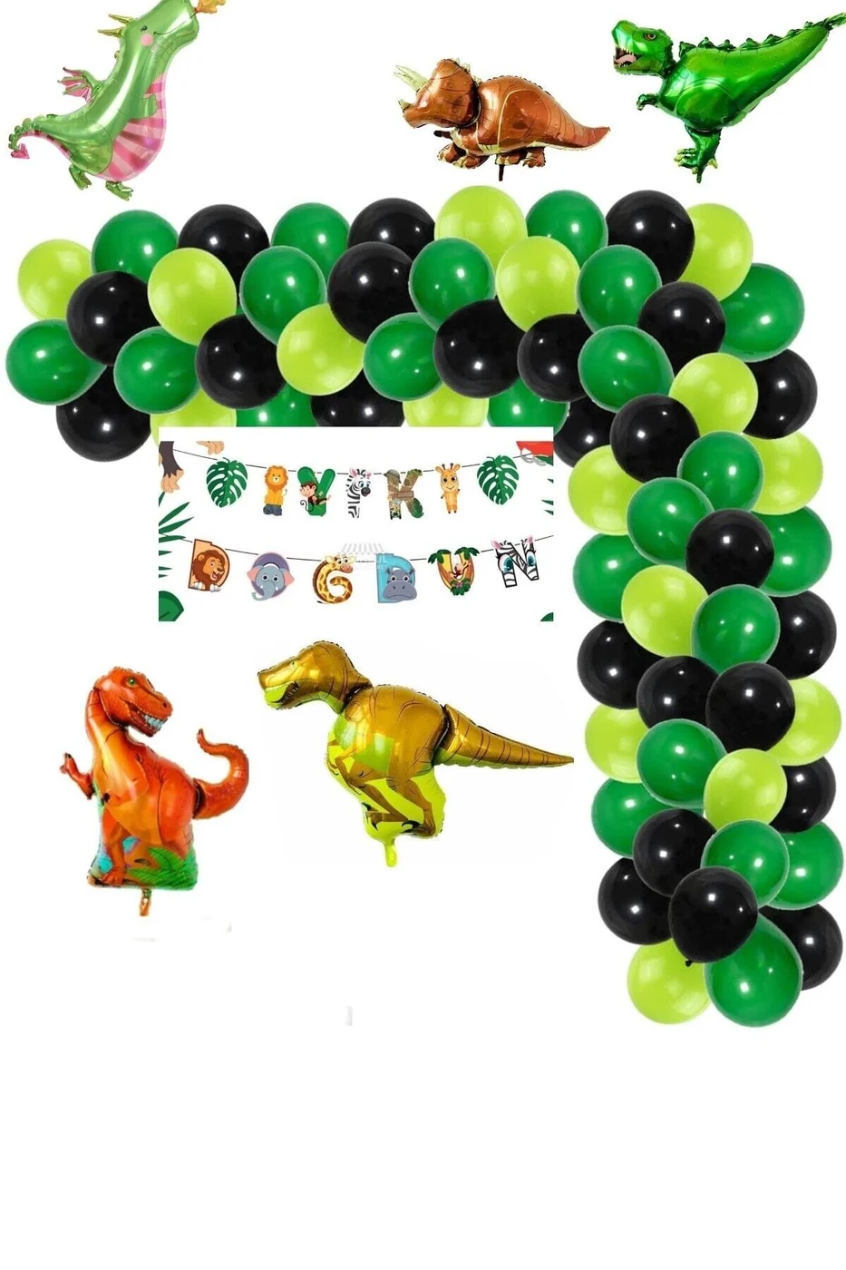 Dinazor Temalı Folyo Balon Iyiki Doğdun Uzar Yazılı Doğum Günü Süsü Parti Seti