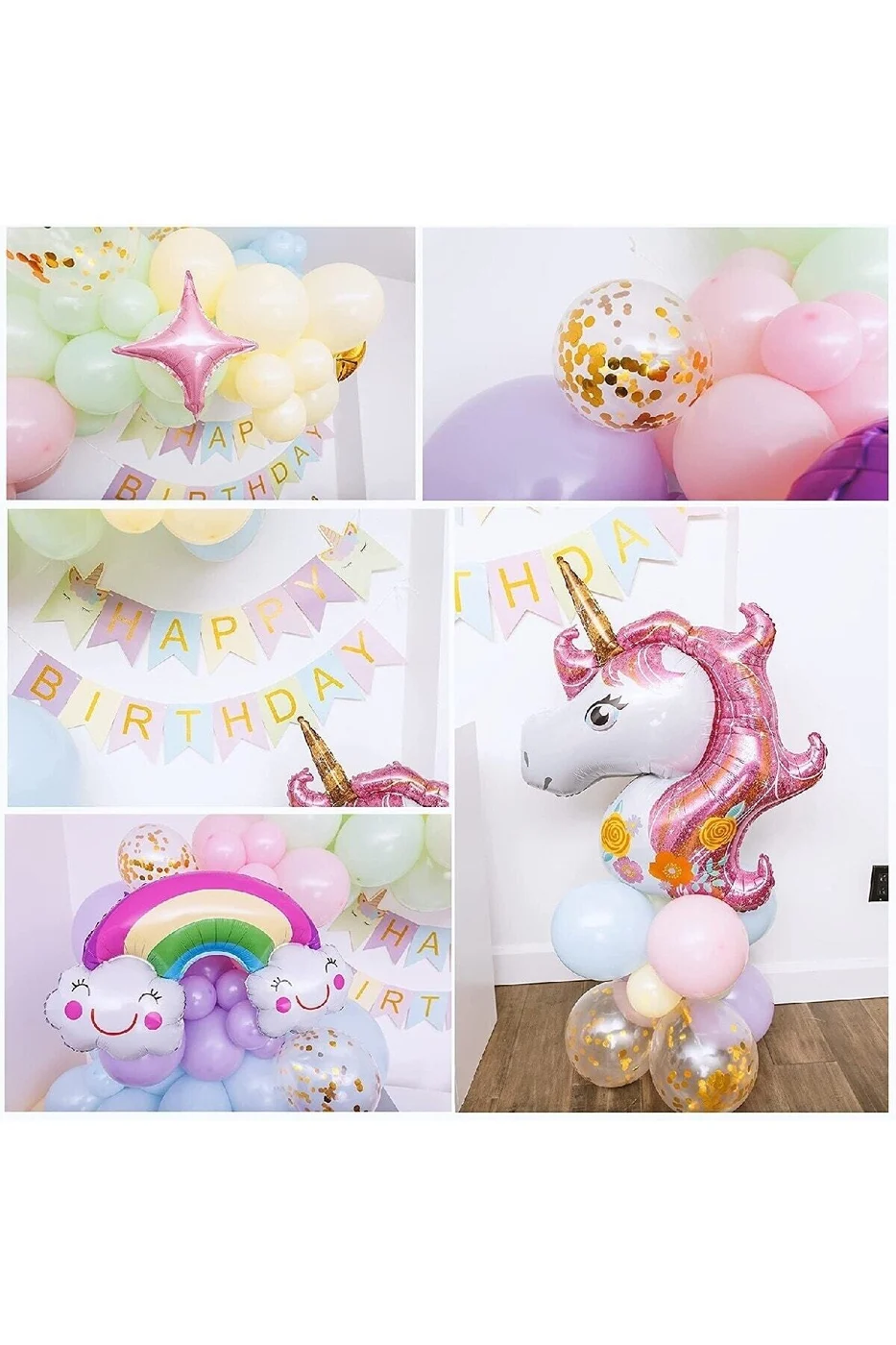 Unicorn Temalı Gökkuşağı Konsepti Makaron Balon Doğum Günü Parti Kutlama Seti Doğum Günü Süsü gorsel 3