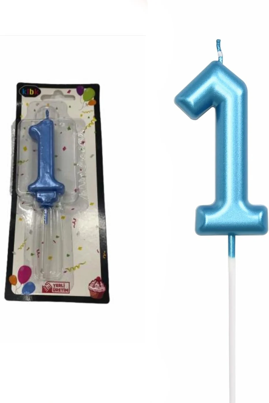 1 YAŞ PARLAK AÇIK MAVİ ŞIK MUM 12 CM