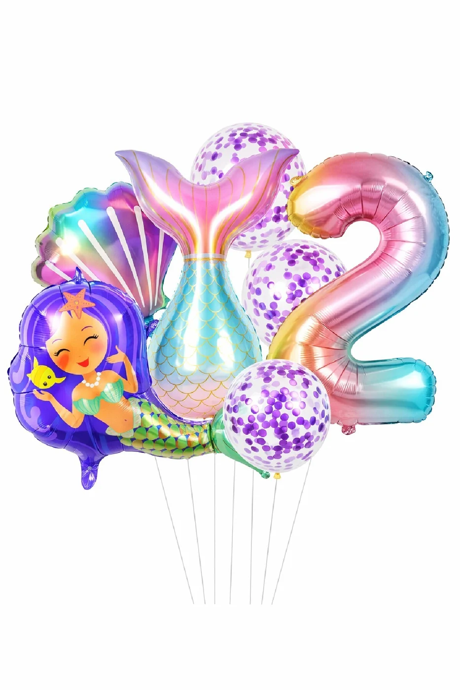 Deniz Kızı Kuyruğu Deniz Kabuğu Gökkuşağı Rakam Doğum Günü Balon Seti Konfeti Balonlu Parti Seti