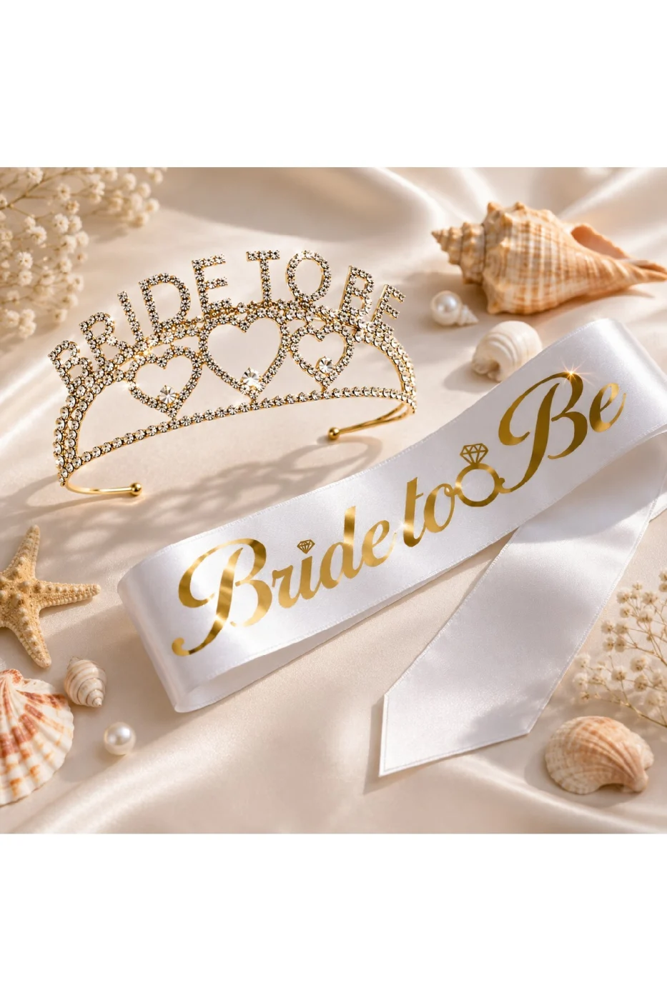 Gold Bride To Be Taç ve Kuşak Seti Bekarlığa Veda Partisi Gelin Tacı Kuşağı gorsel 6