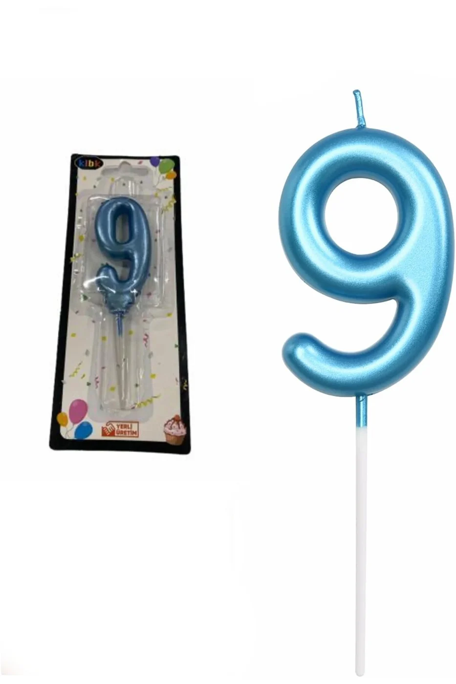 9 YAŞ PARLAK AÇIK MAVİ ŞIK MUM 12 CM