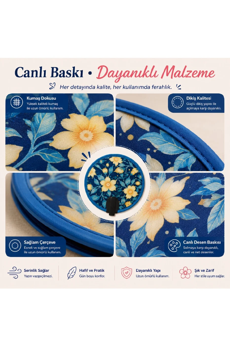 Kore Desenli Katlanır El Yelpazesi | Yazlık Serinletici Yelpaze | Hafif Taşınabilir | Çanta Boy | 4 Desen Seçeneği gorsel 7