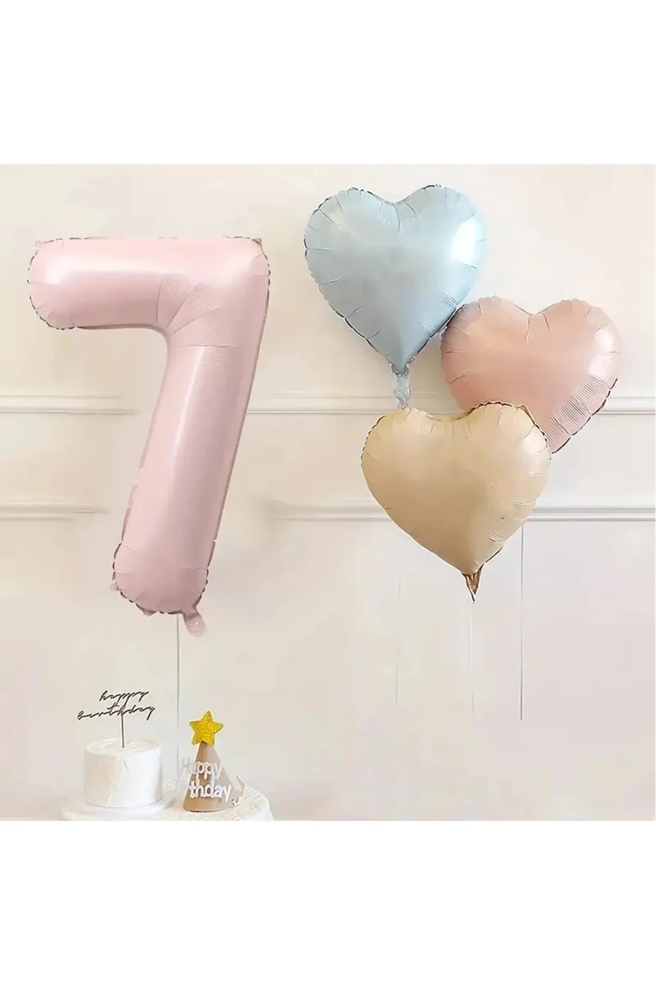 Pembe Rakam Folyo Balon Retro Mavi Pembe Satin Kalp Folyo Balon Doğum Günü Balon Seti