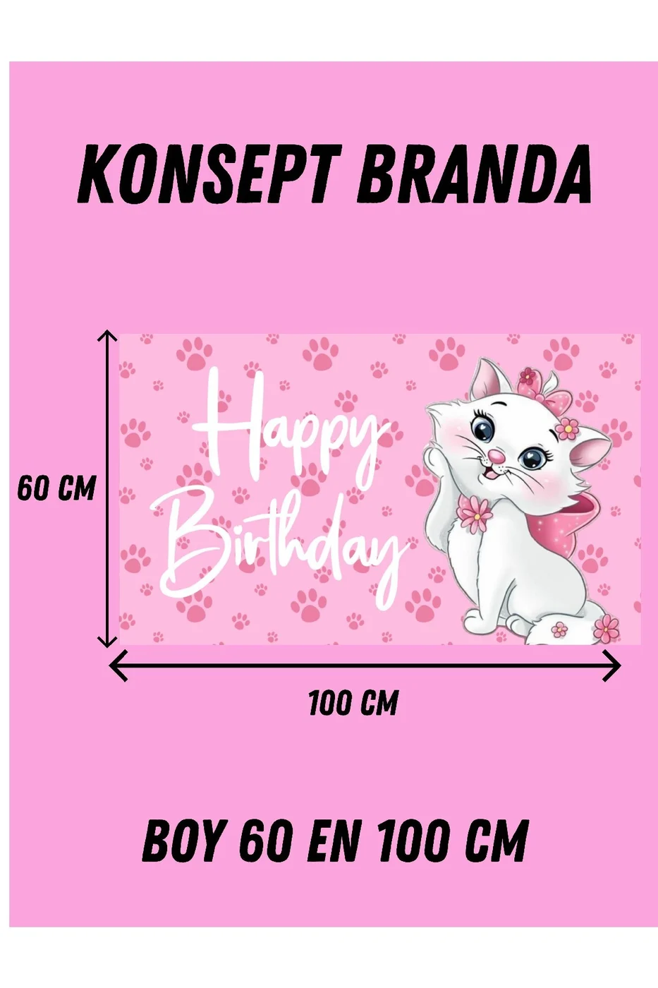 Sevimli Kedi Temalı Doğum Günü Afişi ArkaFonu 60x100 Vinil Branda Pankart Doğum Günü Parti Seti Süsü gorsel 5