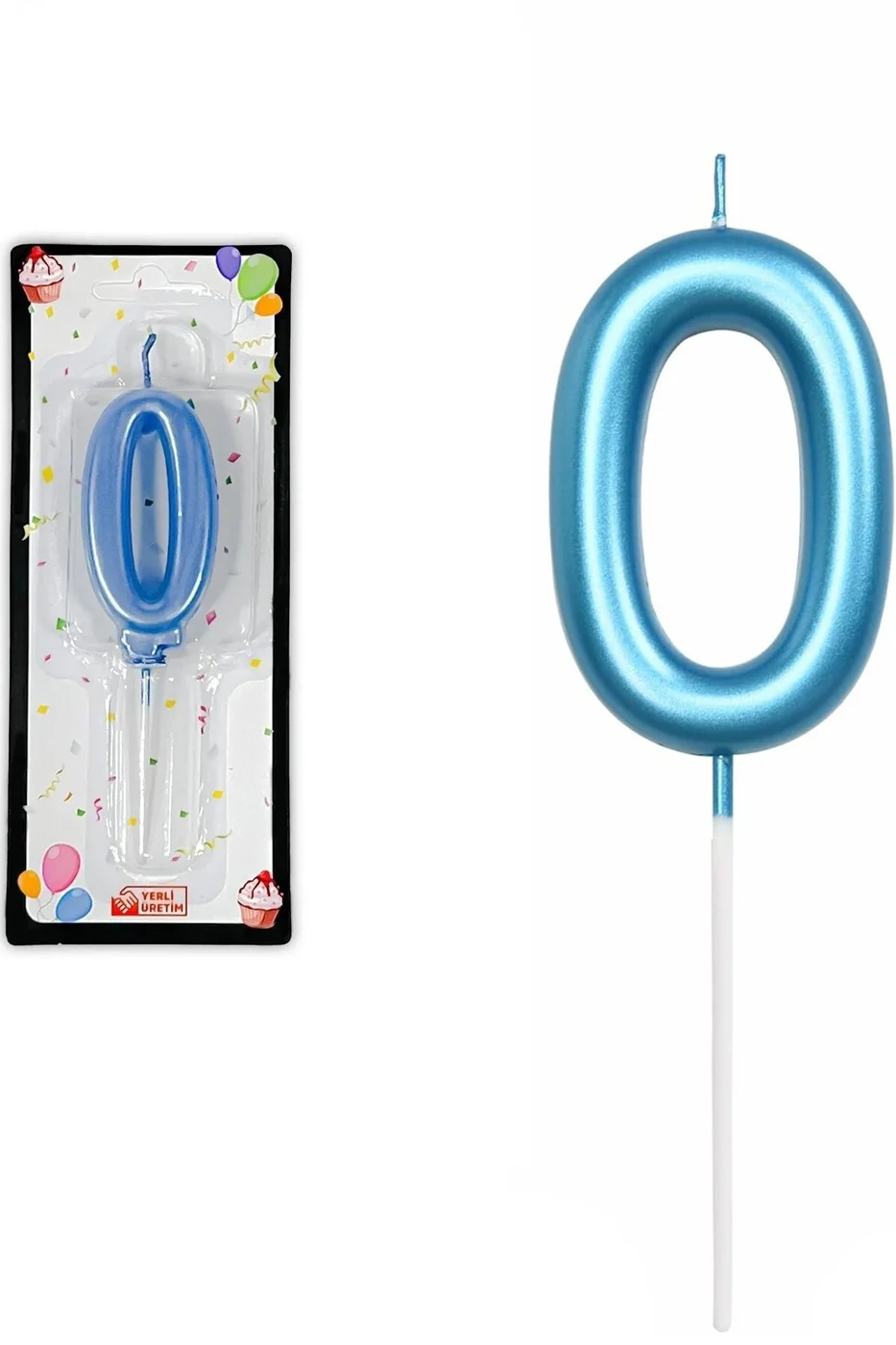 0 YAŞ PARLAK AÇIK MAVİ ŞIK MUM 12 CM