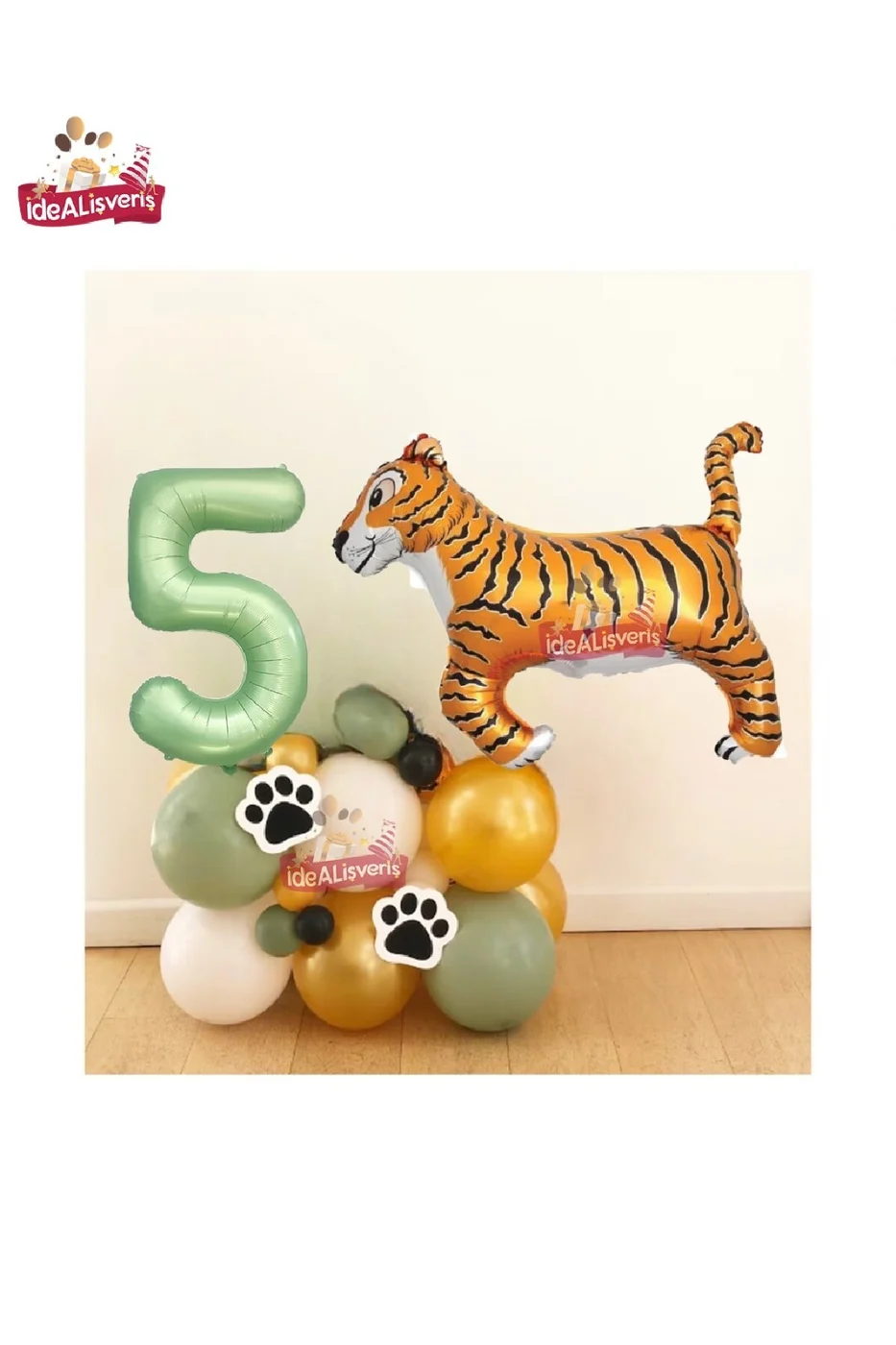 Büyük Kaplan Balon Yeşil Yaş Folyo Balonlu Safari Balon  Kaplan Doğum Günü Parti Seti Süsü gorsel 2