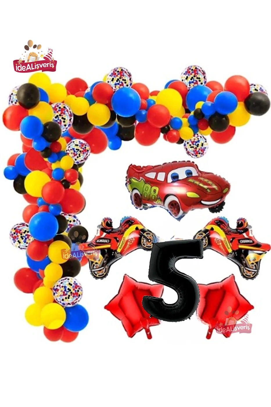 5 Yaş,yarış Araba Motorsiklet Temalı Doğum Folyo Balon Seti Doğum Günü Süsü