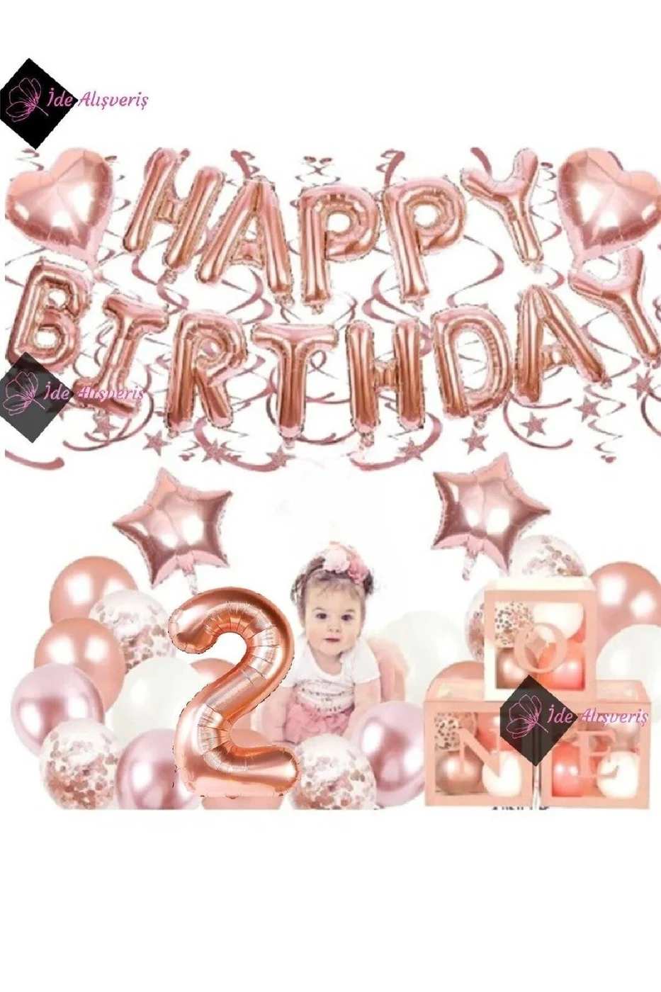 Rose Gold 2 Yaş Balon Zinciri Doğum Günü Seti Iyi Ki Doğdun Doğum Günü Seti