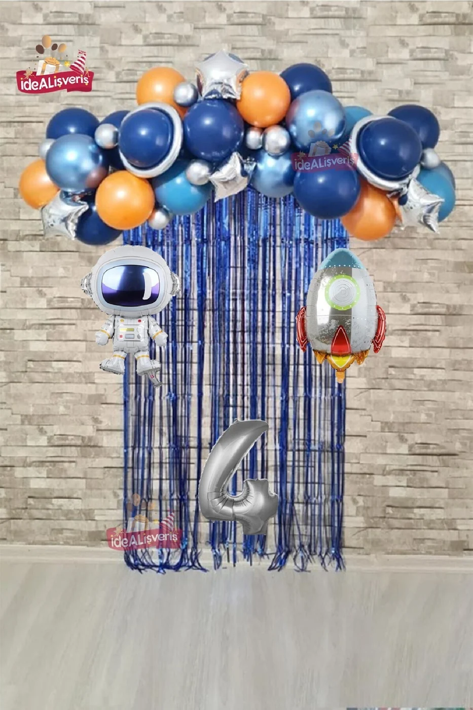 Uzay Konsept Doğum Günü Yaş Balonlu Astroketli Balon Zinciri Seti Uzay Gezegen Doğum Günü PartiSüsü gorsel 2