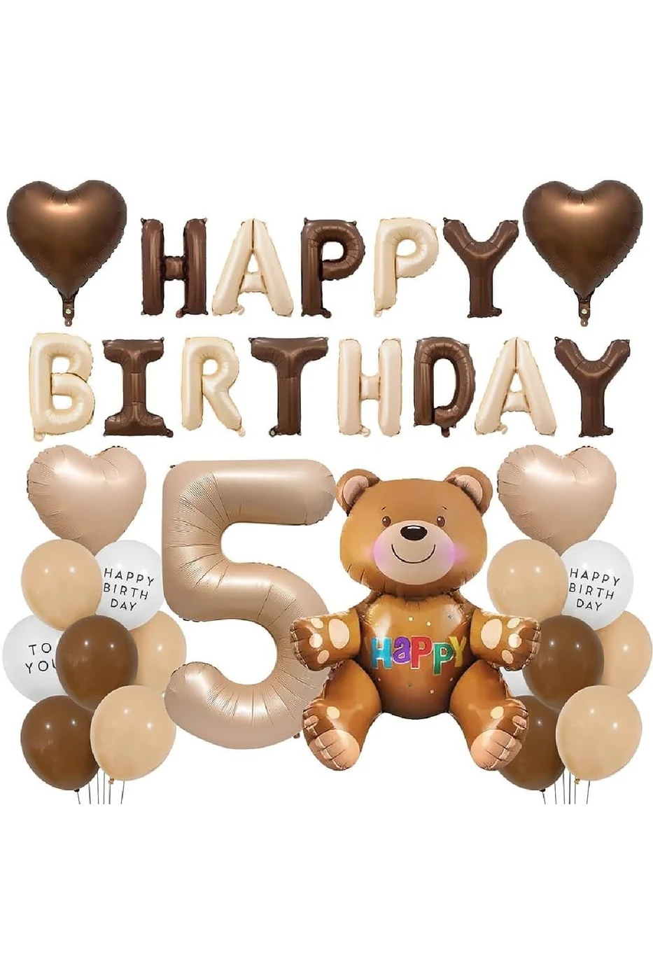 Lüks Retro Ayıcık Kahverengi Folyolu Balon Happy Birthday Afiş Dekorasyon Doğum Günü Parti Seti Süsü