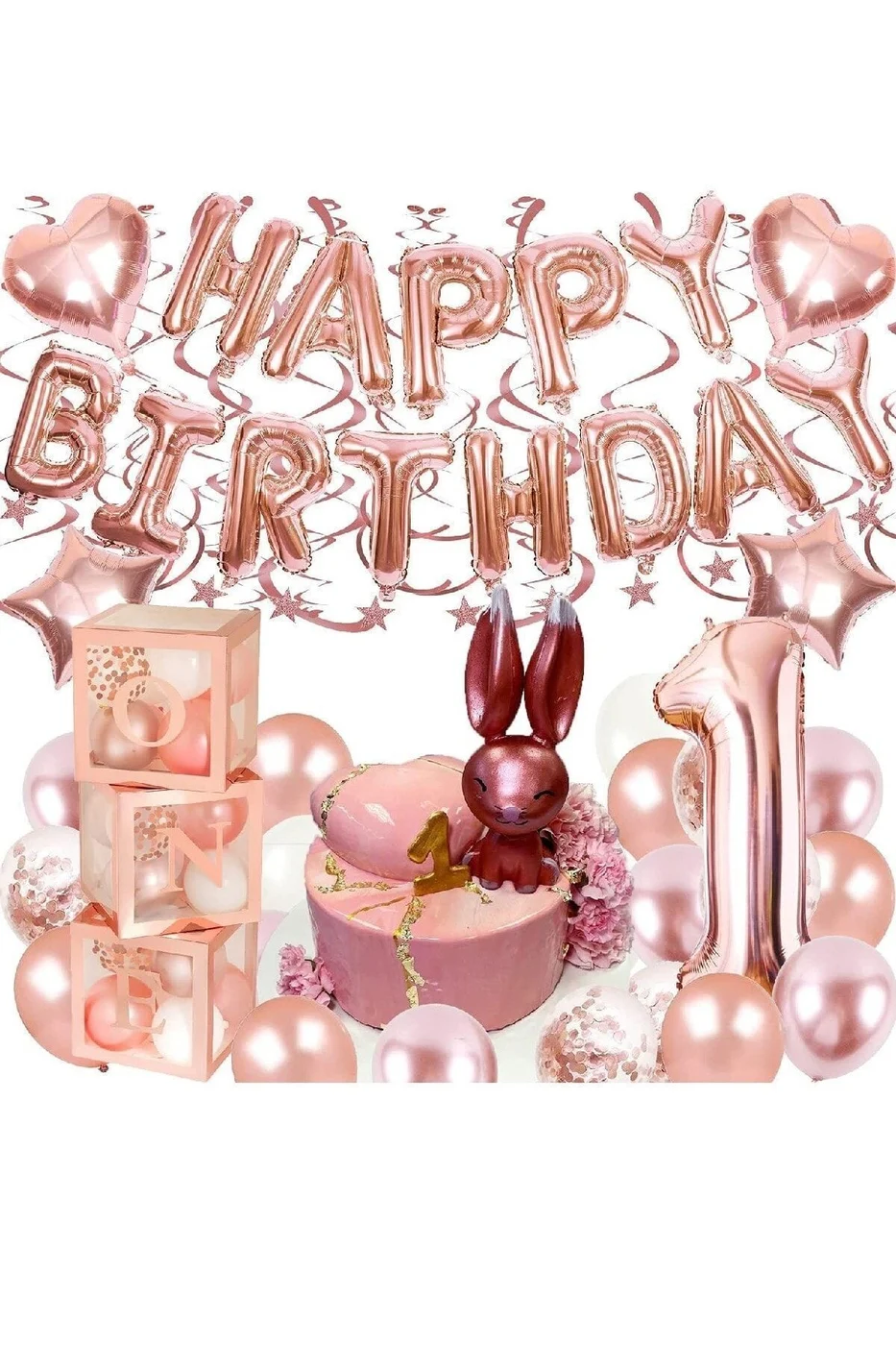 Rose Gold 1 Yaş Balon Zinciri Doğum Günü Seti Iyi Ki Doğdun Doğum Günü Seti gorsel 4