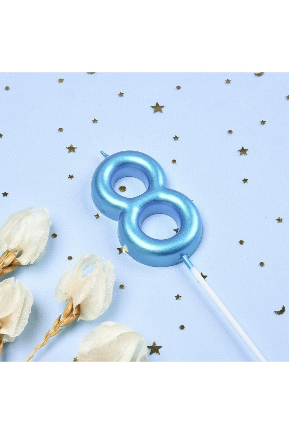 8 YAŞ PARLAK AÇIK MAVİ ŞIK MUM 12 CM gorsel 2