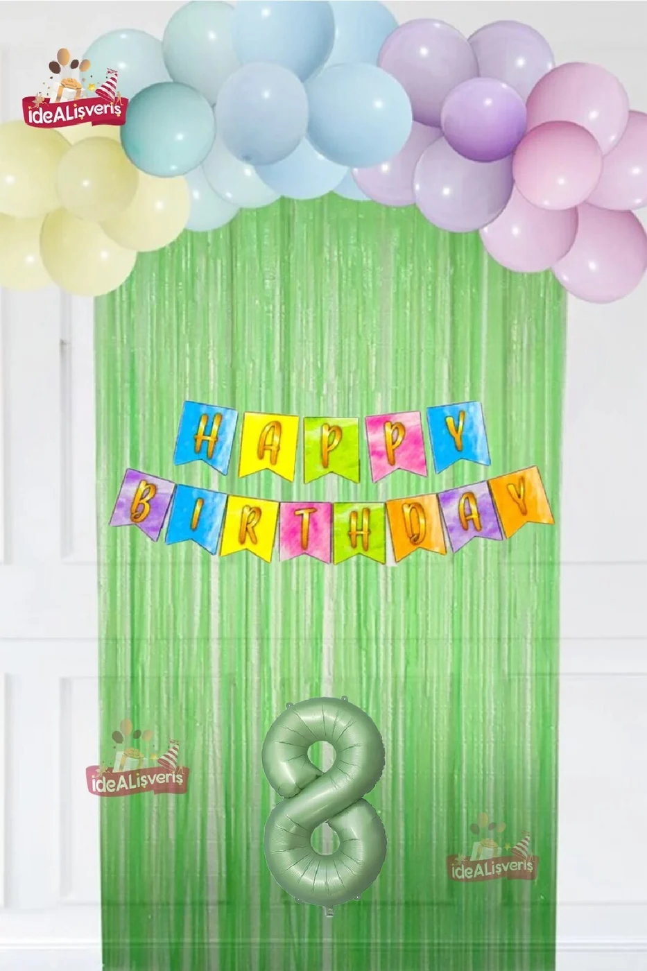 Makaron Balon Zinciri Seti Fon Perdeli Bannerlı Doğum Günü Parti Seti Süsü gorsel 3