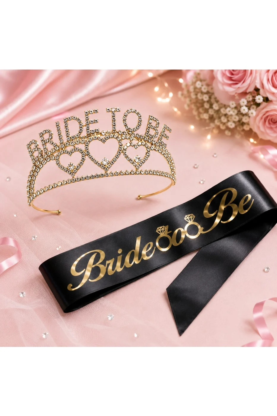 Gold Bride To Be Taç ve Kuşak Seti Bekarlığa Veda Partisi Gelin Tacı Kuşağı
