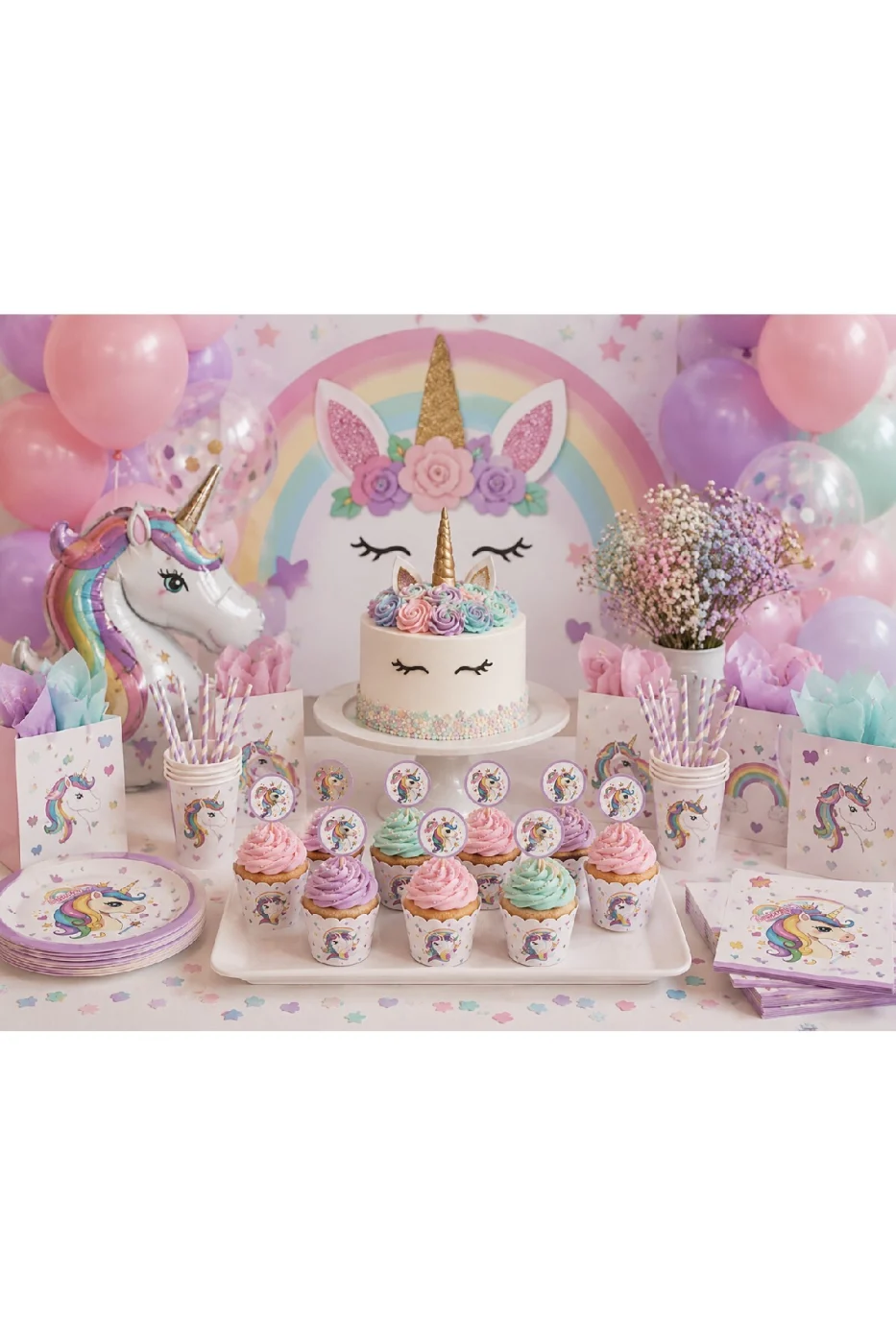Unicorn Cupcake Süsü 8'li Set | 8 Cupcake Kalıbı + 8 Unicorn Kürdan | Doğum Günü Parti Malzemeleri | Baby Shower | Diş Buğdayı gorsel 5