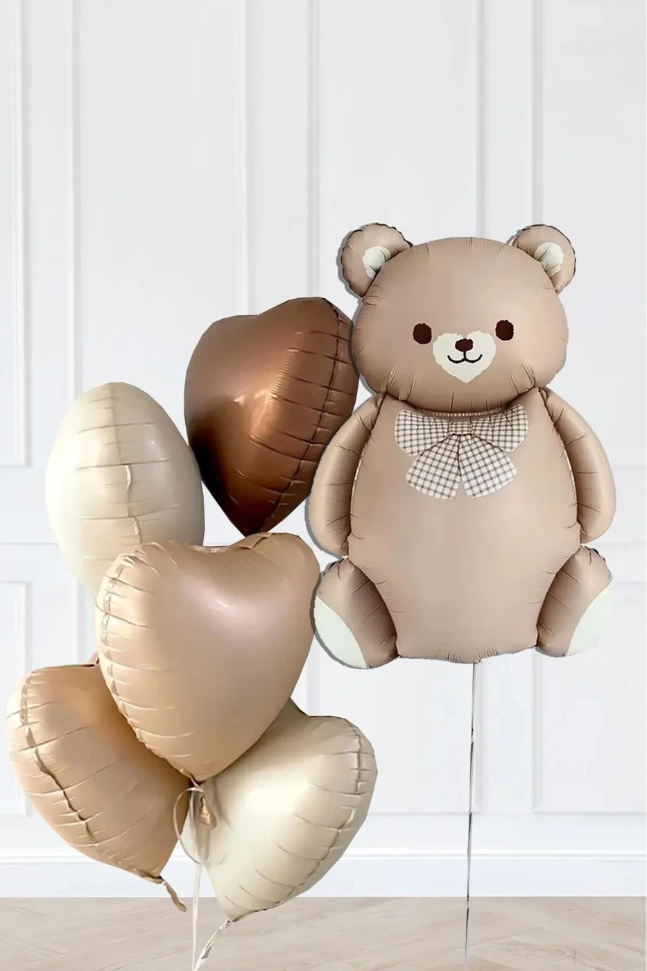 Retro Ayı ve 5 Retro Krem Karamel Çikolata Kahve Kalp Folyo Balon Seti gorsel 2