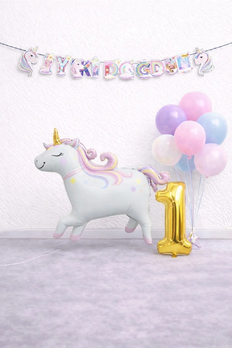 Unicorn Balonlu Karışık Balonlu Doğum Günü Seti Gold Rakamlı Parti Seti Süsü Dekorasyon Seti