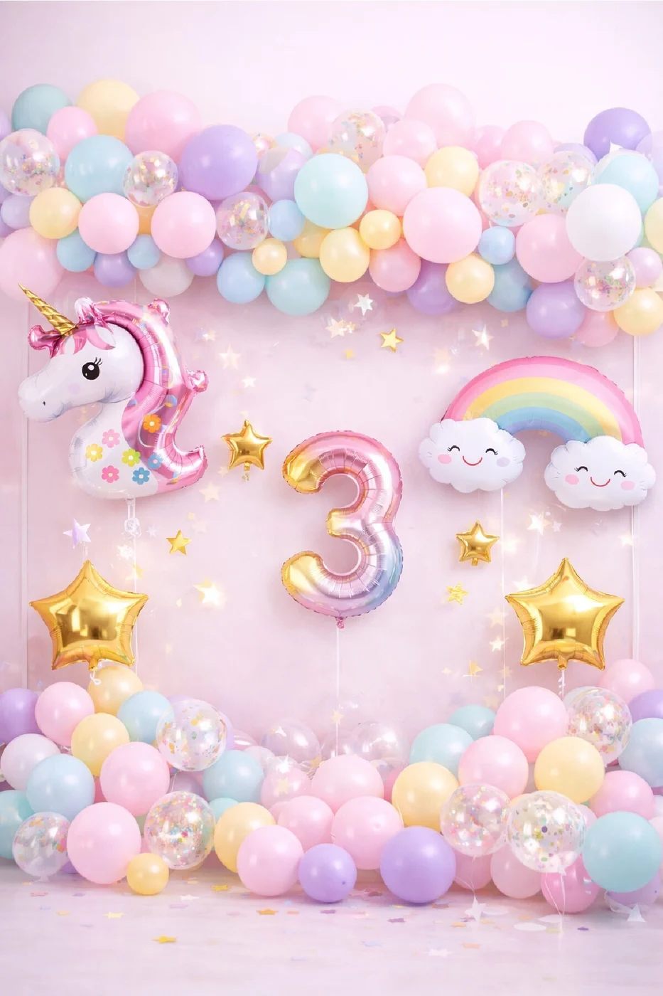 Unicorn Gökkuşağı Pastel Doğum Günü Balon Seti Zincir Yaş Balonlu Parti Süsleme Seti Süsü