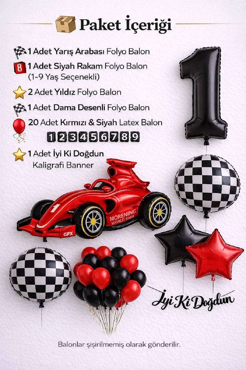 Yarış Arabası Temalı Doğum Günü Balon Süsleme Seti 1-9 Yaş Parti Dekorasyon Seti İyiki Doğdun Yazılı gorsel 2