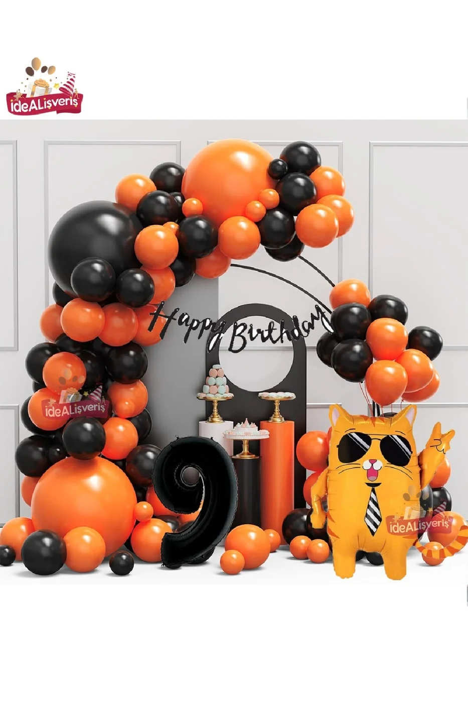 SİYAH YAŞ FOLYO GÖZLÜKLÜ SEVİMLİ KEDİ FOLYO BALONLU SİYAH HAPPY BIRTHDAY DOĞUM GÜNÜ PARTİ SETİ SÜSÜ gorsel 2