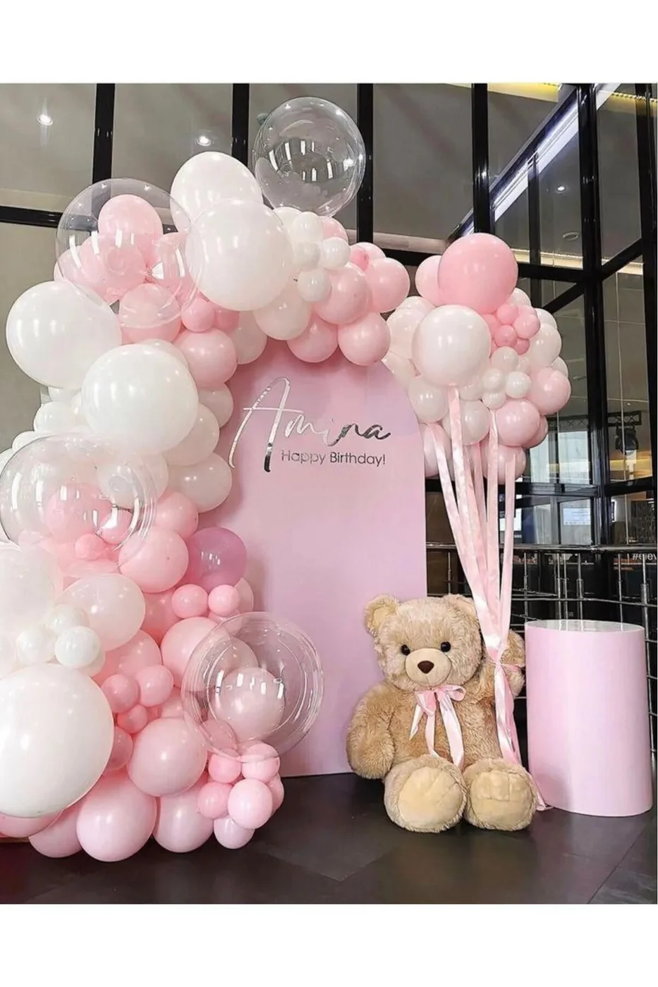 Macaron Pembe* Beyaz 70'Lİ Balon Zinciri Seti gorsel 3