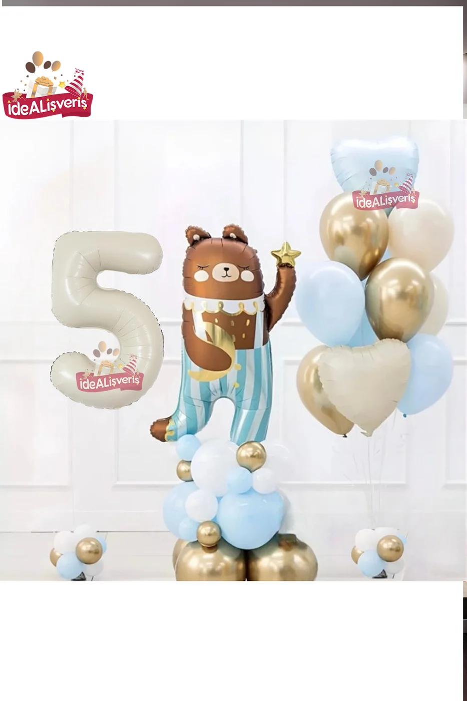 SEVİMLİ TEDDY BEAR AYI FOLYOLU 5 YAŞ KREM FOLYOLU DOĞUM GÜNÜ PARTİ SETİ SÜSÜ gorsel 4