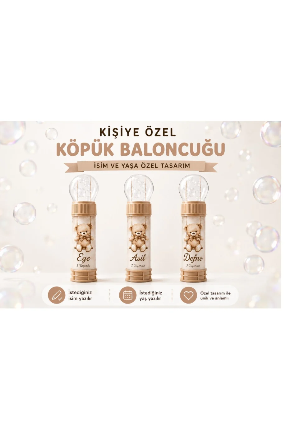 Kişiye Özel İsim Baskılı Köpük Baloncuk Bubble Oyuncağı Doğum Günü Parti Hediyeliği Ayıcıklı Tasarım 3+ Yaş gorsel 7