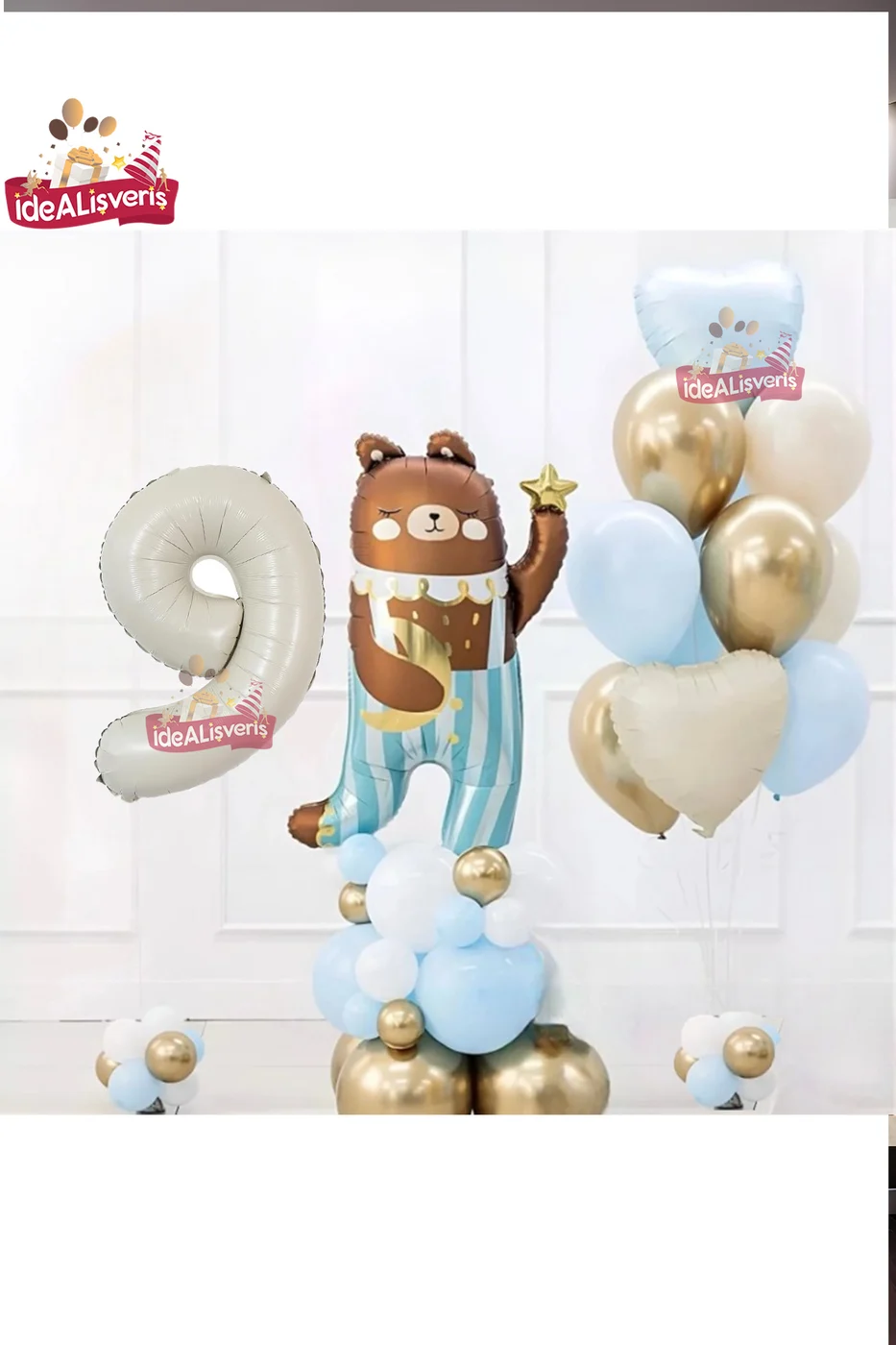 SEVİMLİ TEDDY BEAR AYI FOLYOLU 9 YAŞ KREM FOLYOLU DOĞUM GÜNÜ PARTİ SETİ SÜSÜ gorsel 2