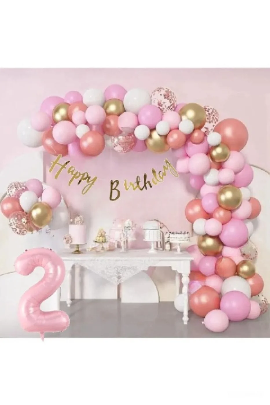 Lüks Pembe Rose Gold Pembe Folyo Balon Doğum Günü Parti Seti Süsü