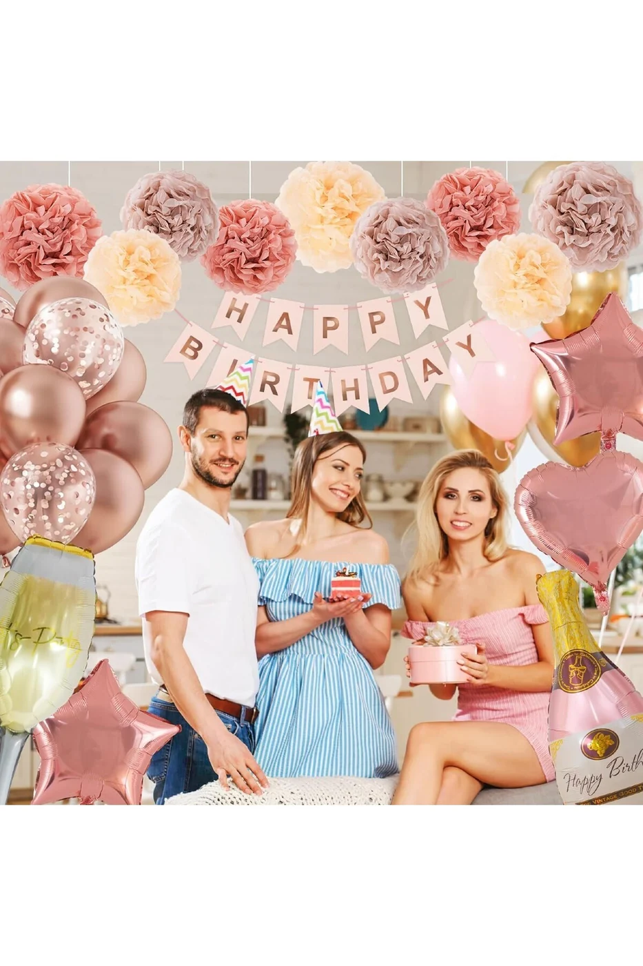 Kadınlar ve Kızlar için Rose Gold Doğum Günü Süslemeleri, İyiki Doğdun Banner Doğum Günü Süslemelri gorsel 5