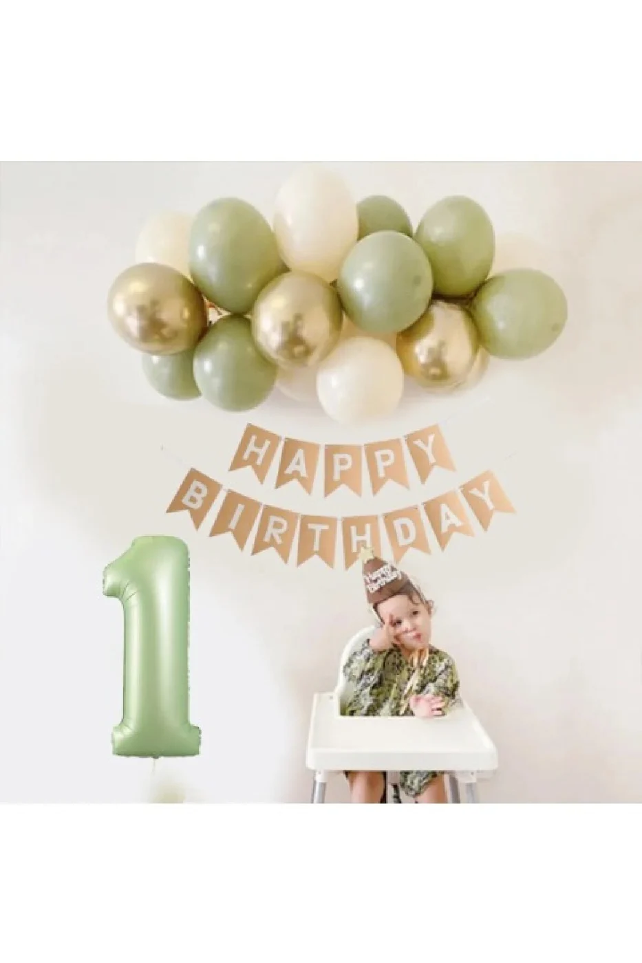 Retro Su Yeşili Rakam Folyo Balon Küf Yeşili Pastel Balon Zincir Seti Doğum Günü Parti Seti Süsü