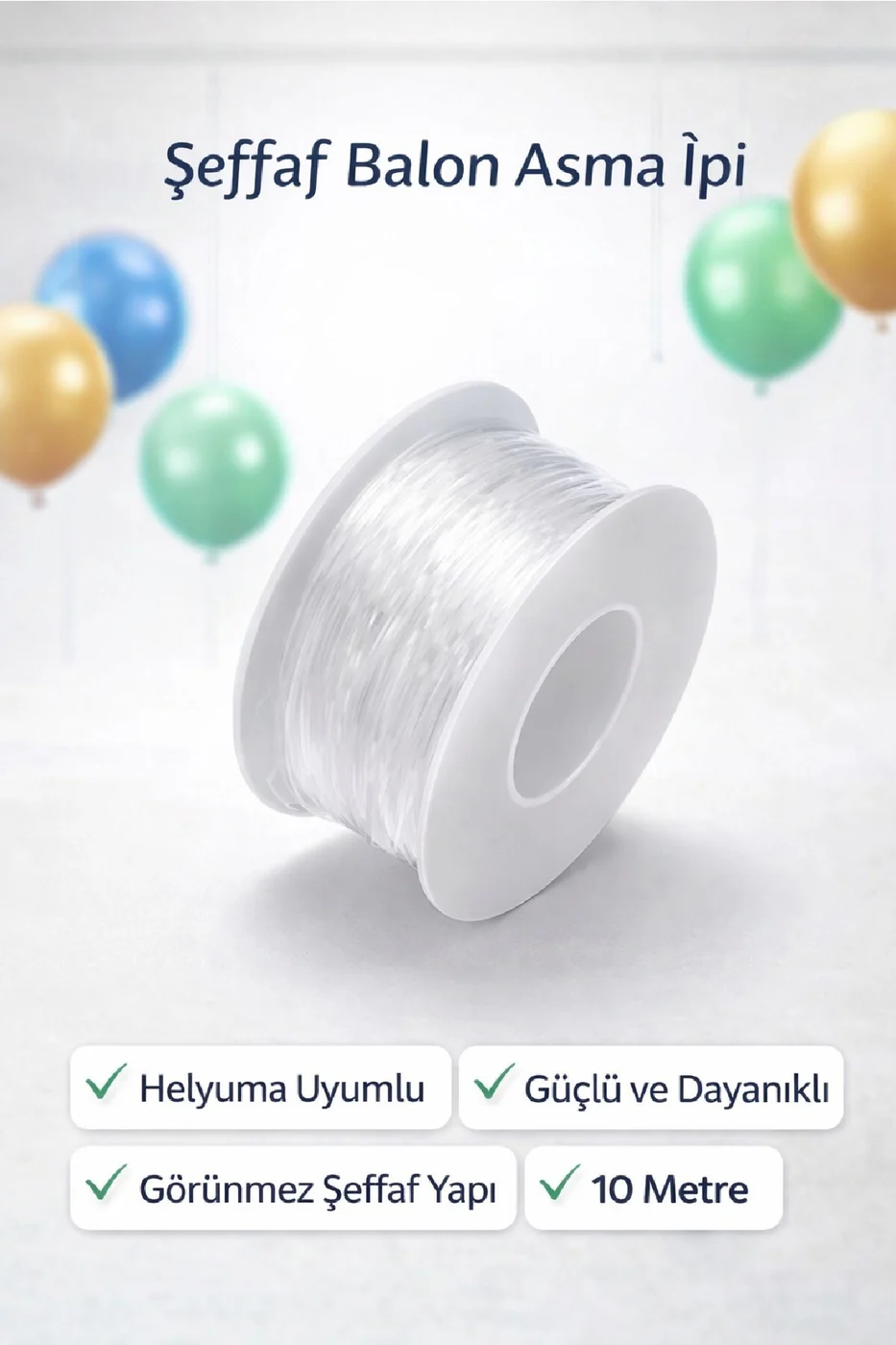 Misina İpi Profesyonel Şeffaf Balon Asma İpi – Helyuma Uyumlu Misina gorsel 4