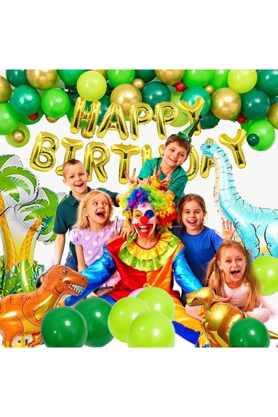 Dinazor Temalı Folyo Balon Happy Birthday Gold Folyo Doğum Günü Süsü Parti Seti gorsel 3
