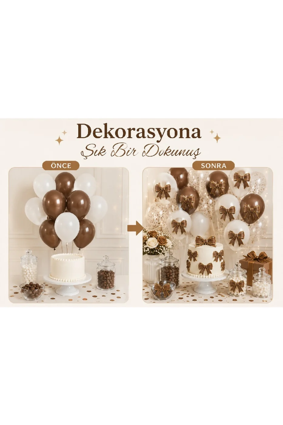 Renk Seçenekli Fiyonk Balon ve Pasta Dekor Fiyonk Seti 12 Adet Büyük & Küçük Boy Parti Süsü Baby Shower Doğum Günü Seti Süsü