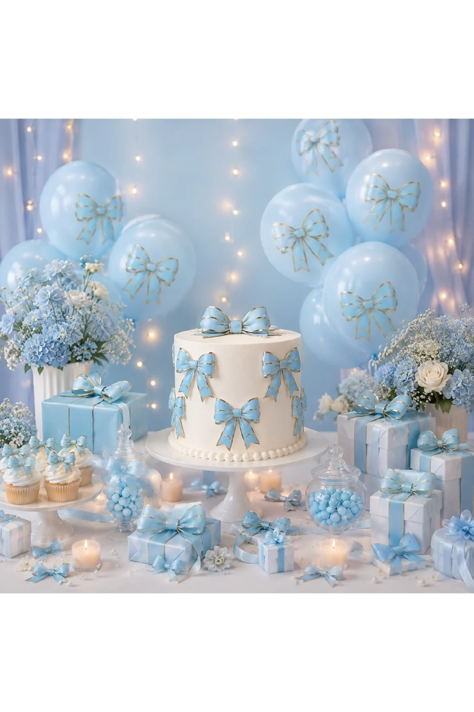 Renk Seçenekli Fiyonk Balon ve Pasta Dekor Fiyonk Seti 12 Adet Büyük & Küçük Boy Parti Süsü Baby Shower Doğum Günü Seti Süsü gorsel 3