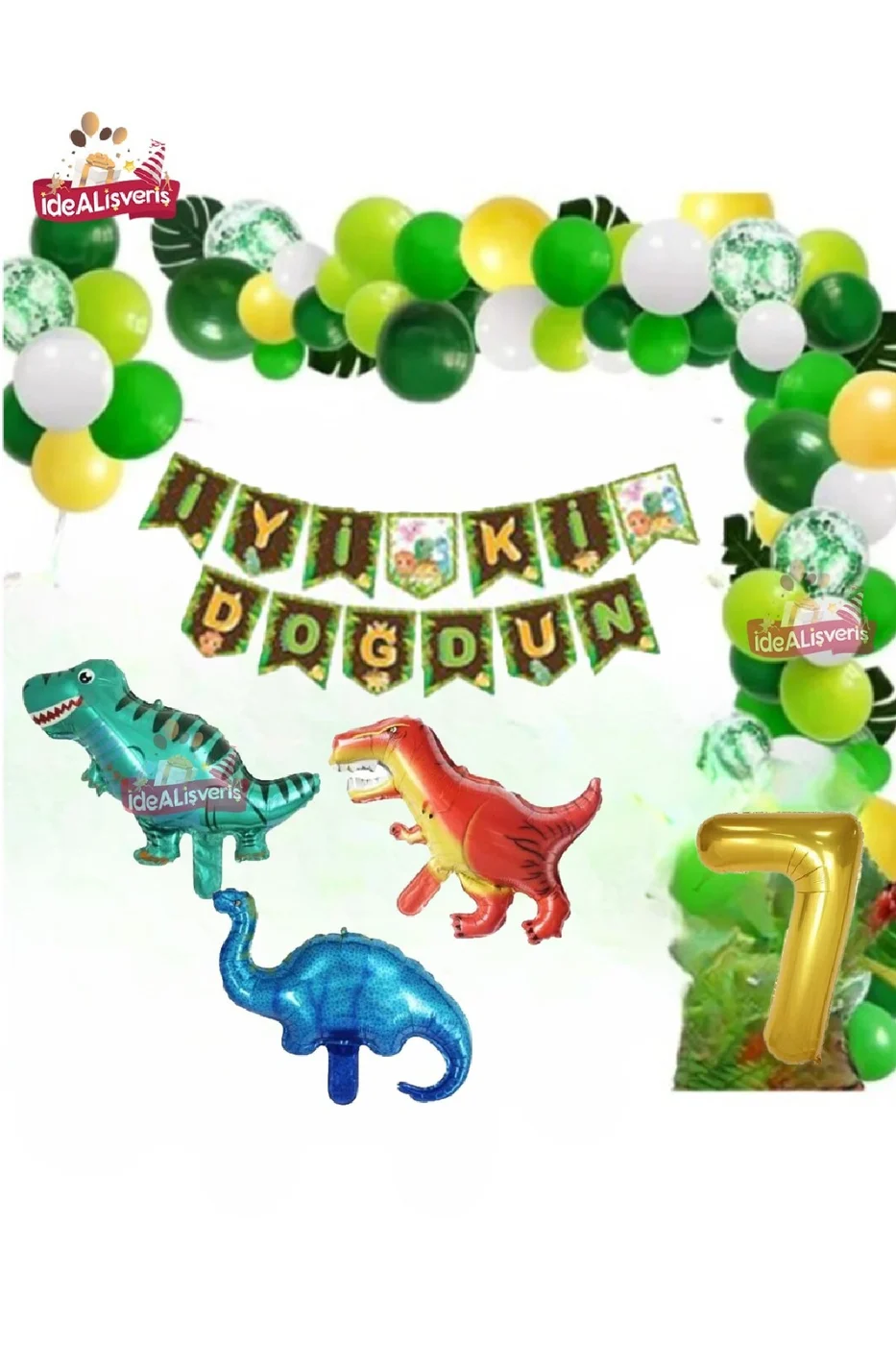 Yaş Folyolu Dinozor Temalı Folyo Balonlu Doğum Günü Parti Seti Süsü