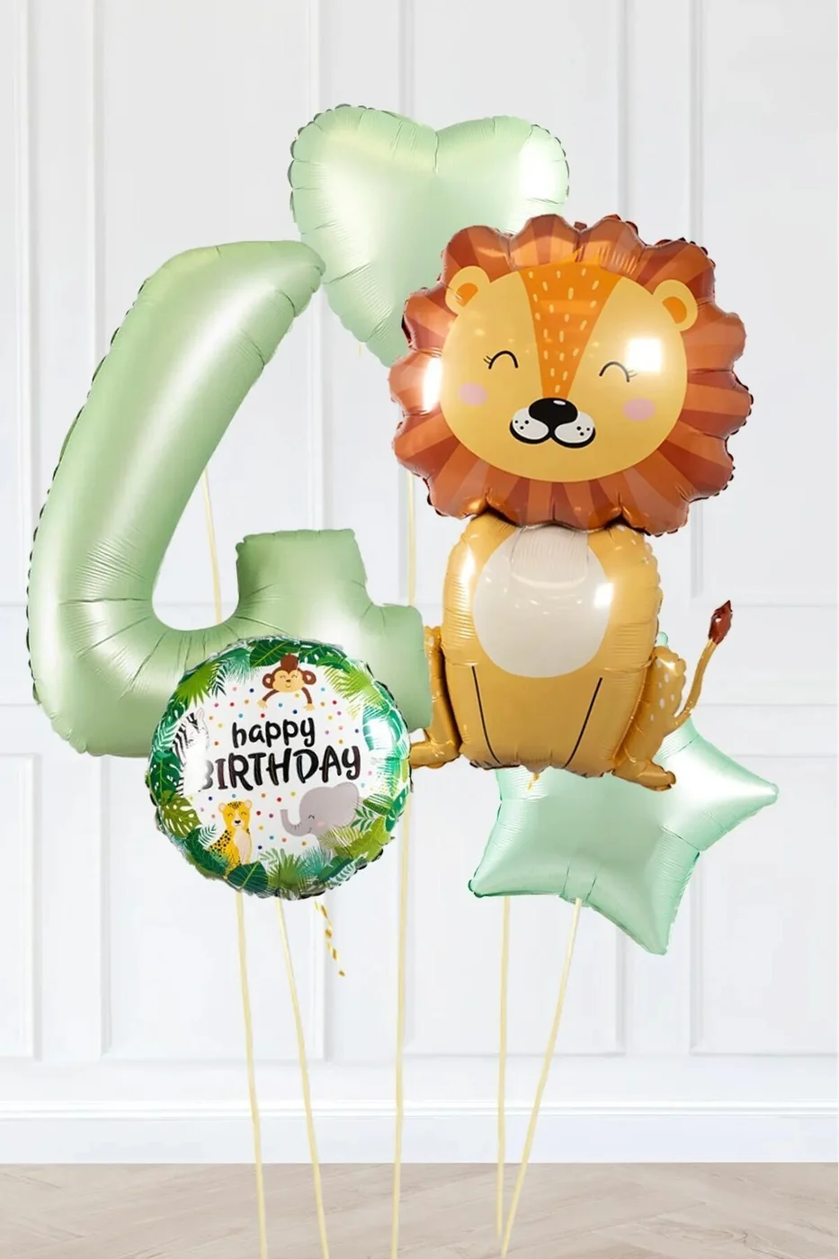 Safari Tema Doğum Günü Yaş Balonlu Retro Yeşil Safari Balonları Sevimli Aslan Parti Seti gorsel 3