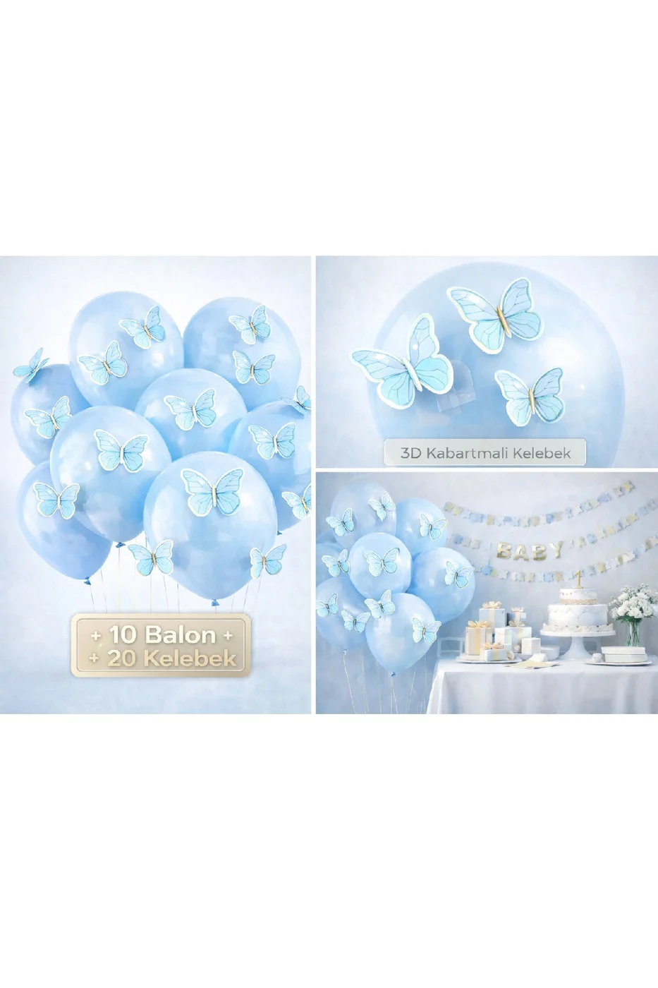 Soft 3D Kelebekli Balon Seti – 10 Balon + 20 Kelebek Doğum Günü Parti Seti Süsü gorsel 3