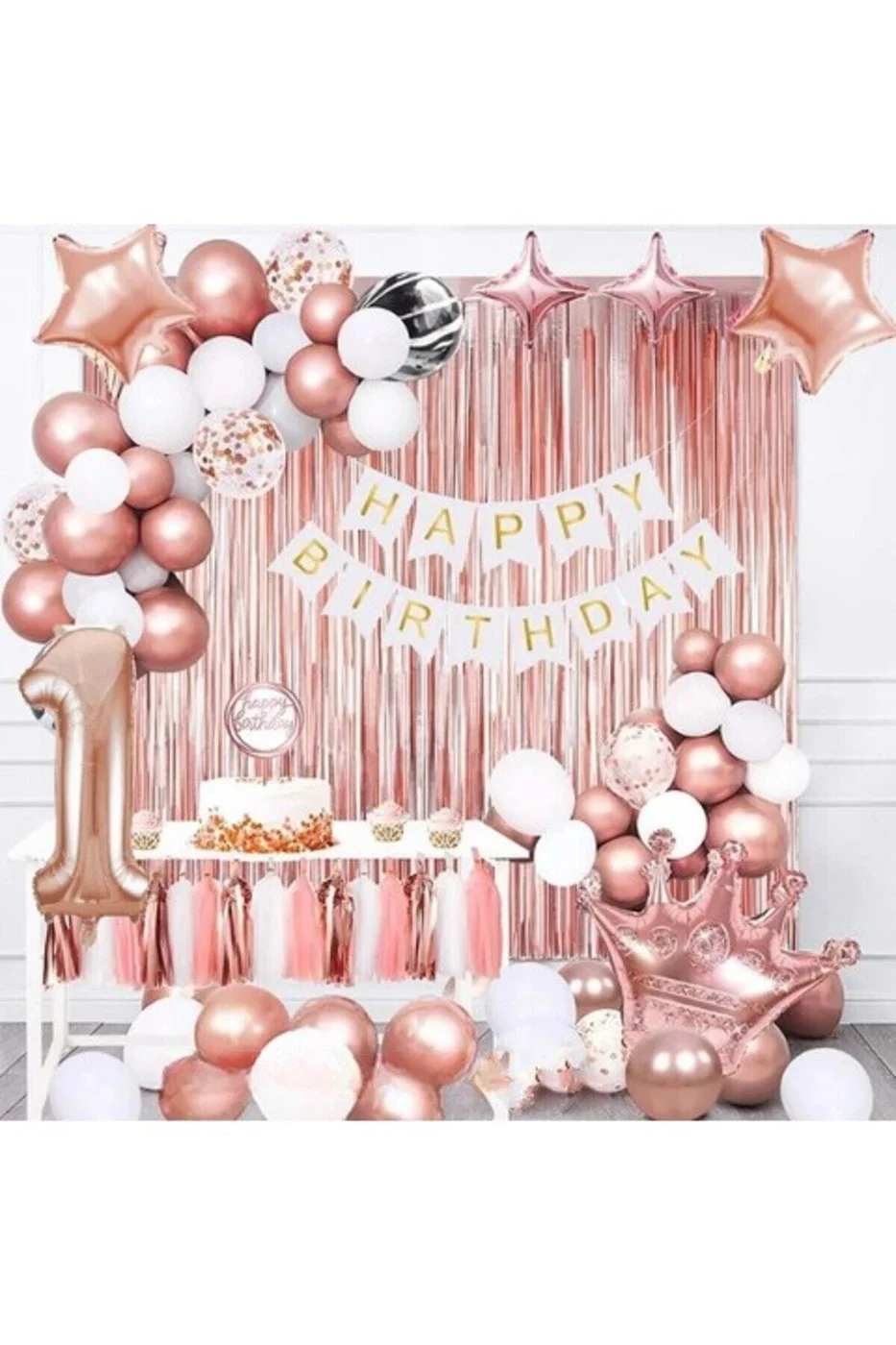 Rosegold Kral Taçlı, 36cm Rose Gold Yaş Doğum Günü Parti Seti Doğum Günü Süsü gorsel 2